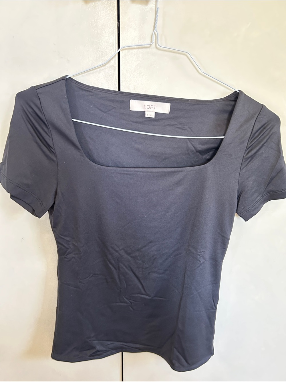 LOFT Short Sleeve Square-Neck Top in black